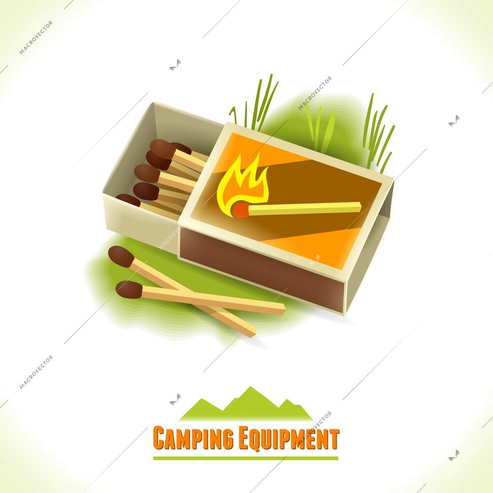 Camping summer outdoor activity concept equipment matches symbol vector illustration.