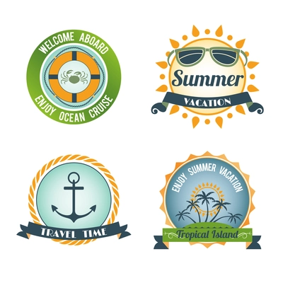 Welcome aboard summer vacation travel color labels set isolated vector illustration
