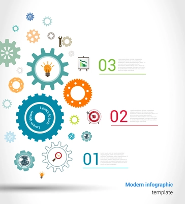 Abstract paper chart infographics elements template with gears and business icons vector illustration