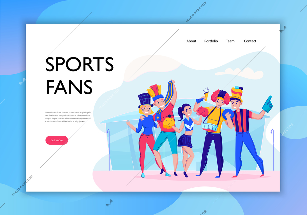 Fans cheering team concept banner with sports fan headline and see more button vector illustration