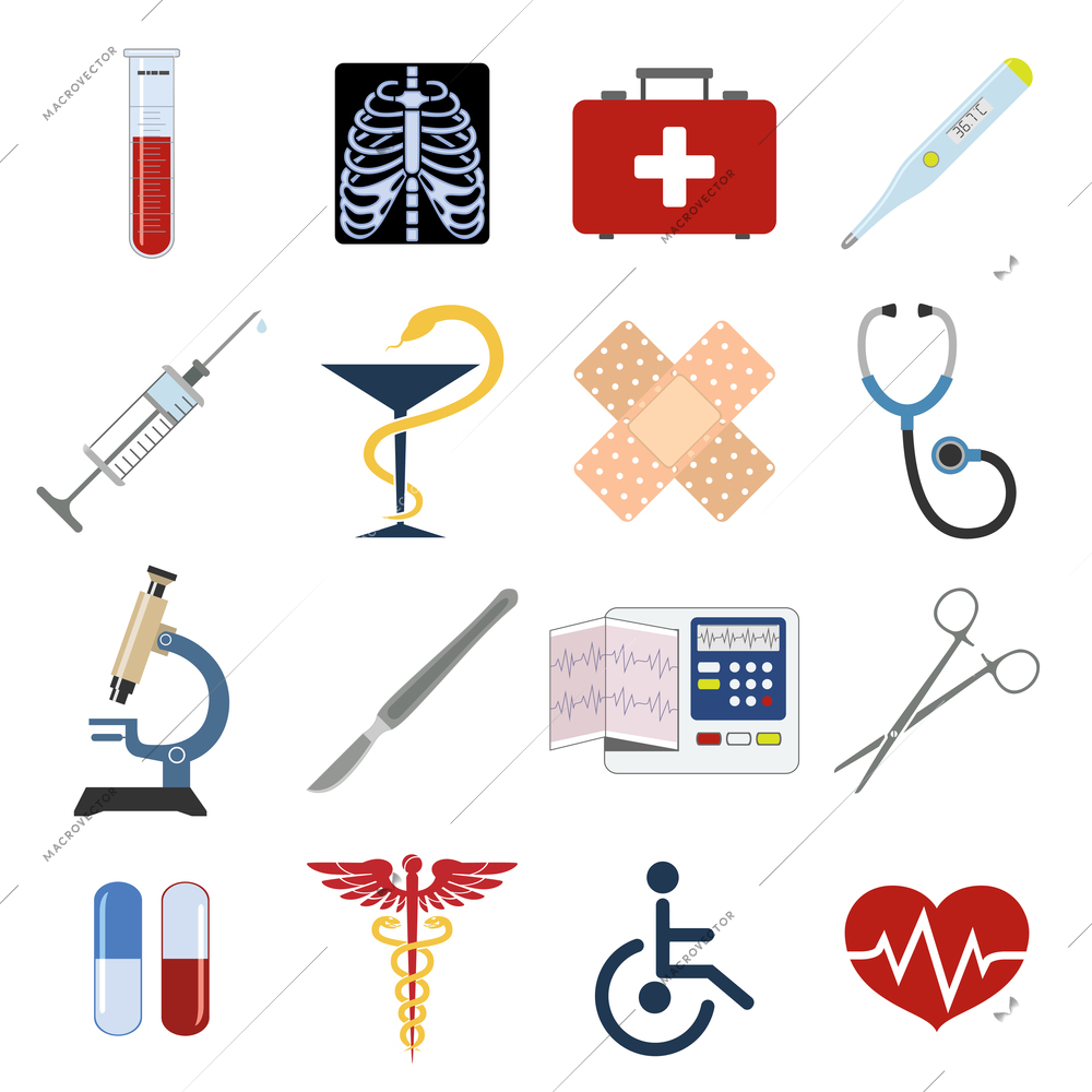 Medical emergency first aid care icons set with heart pill thermometer isolated vector illustration