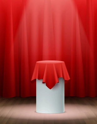 Presentation red silk cloth on stage realistic background vector illustration