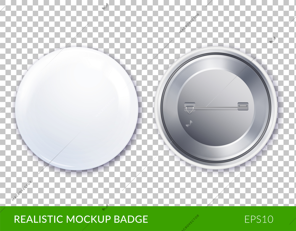 Isolated white plastic and realistic mockup badge icon set on transparent background vector illustration