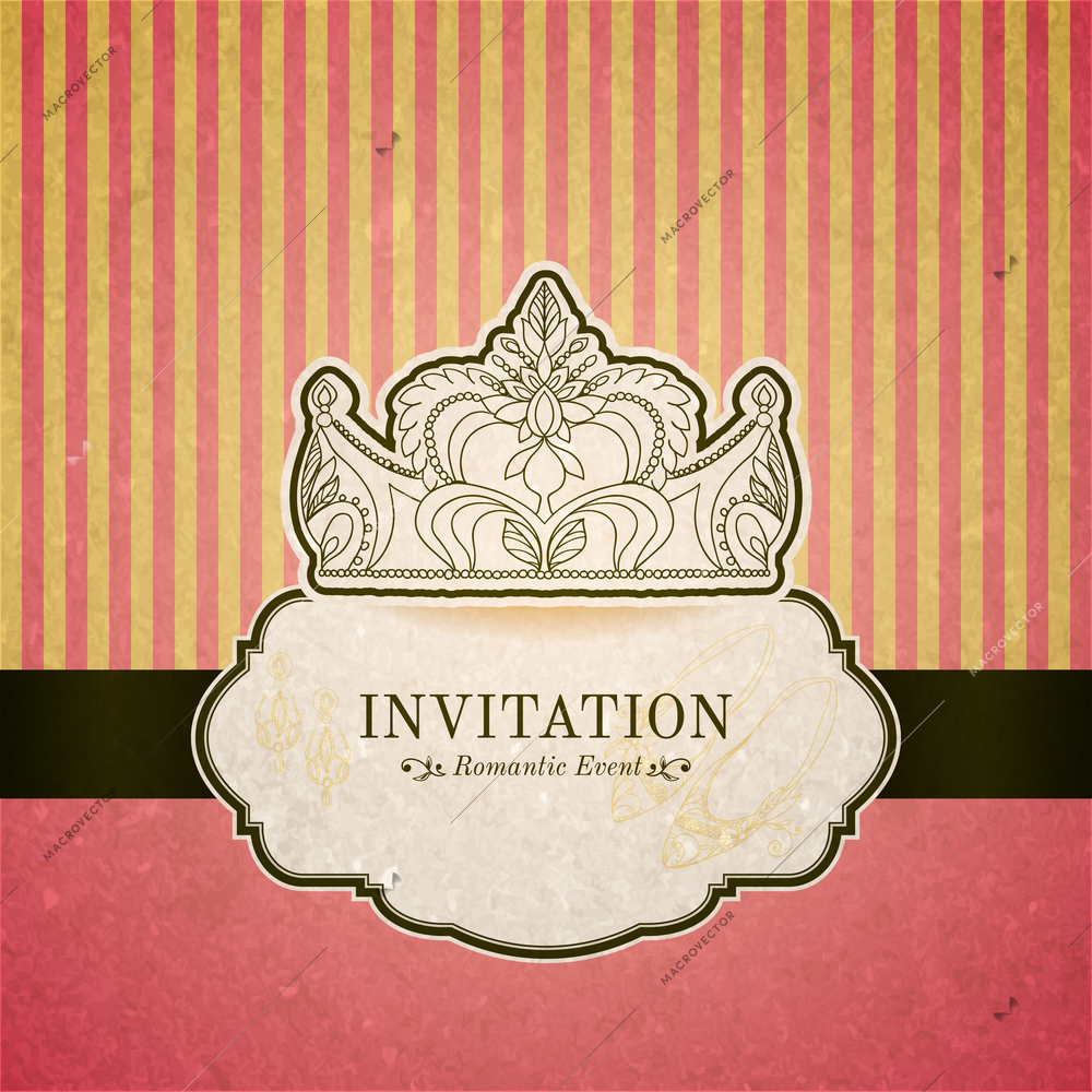 Princess invitation card with crown vector illustration