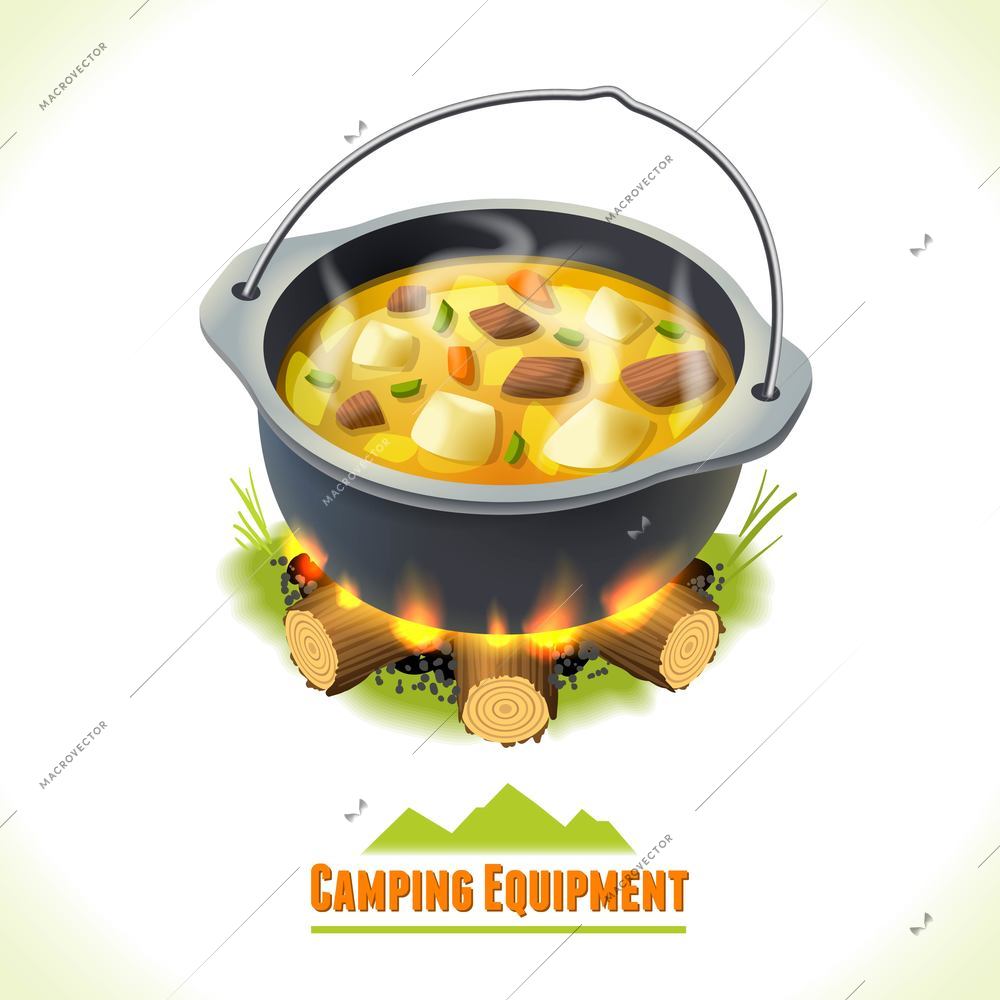 Camping summer outdoor activity concept equipment food pot symbol vector illustration.