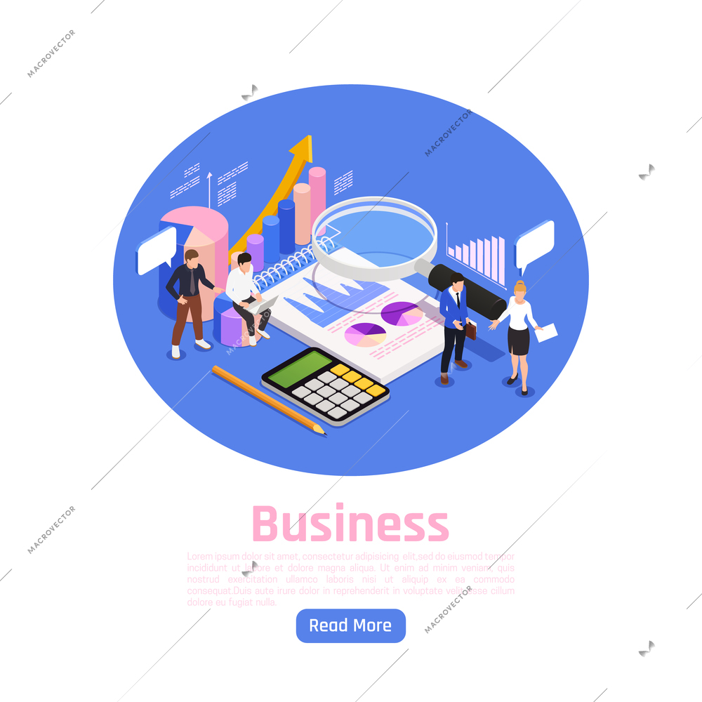 Business management isometric page design with brainstorming symbols vector illustration