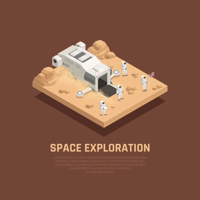 Space exploration composition with outer space and astronauts symbols isometric vector illustration