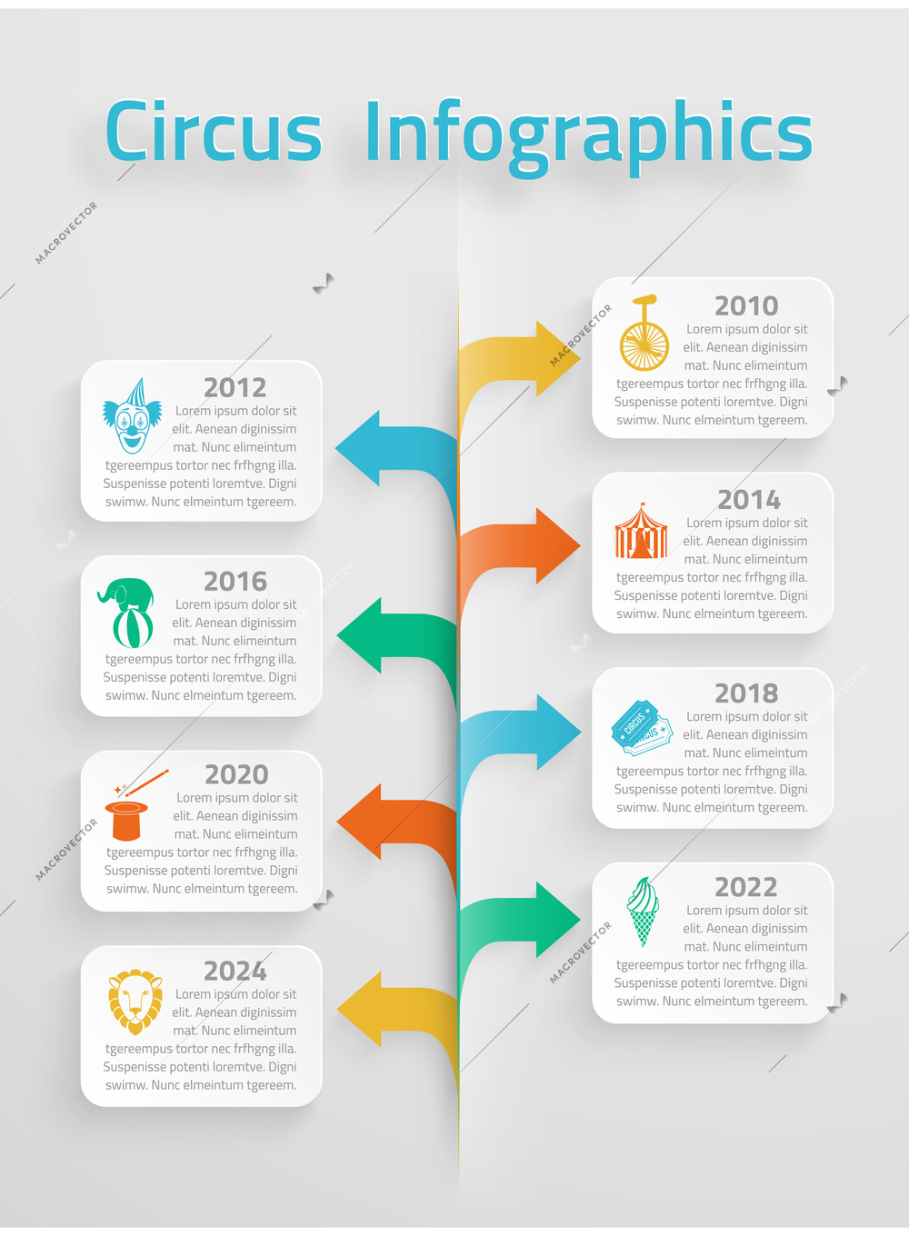 Timeline statistics  infographic vintage circus chapiteau clown tickets sale prognosis estimates layout presentation arrows chart vector illustration