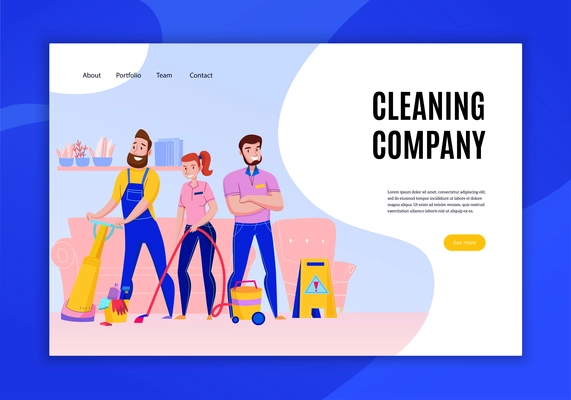 Professional cleaning company service duties offers concept flat home page website banner with personnel vacuuming  vector illustration