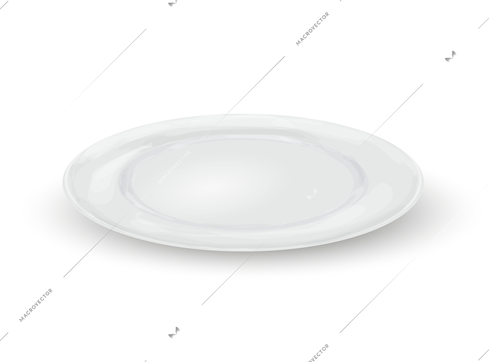 Empty white realistic dinner plate isolated on white background vector illustration