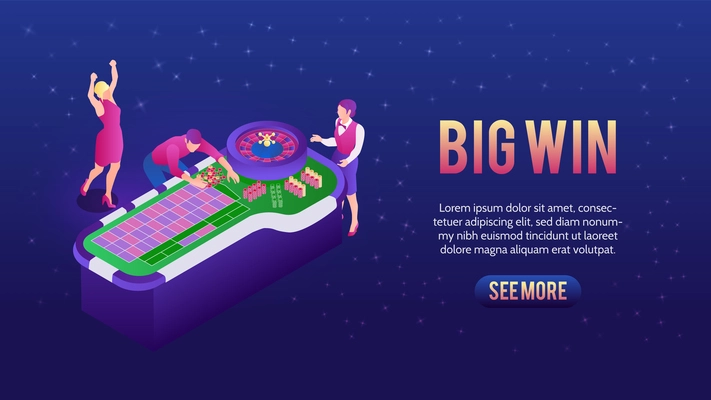 People playing roulette and winning in casino 3d isometric vector illustration