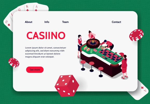 Isometric concept banner with people playing roulette in casino 3d vector illustration