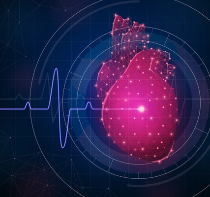 Innovative medicine composition with polygonal wireframe and heart symbols realistic vector illustration
