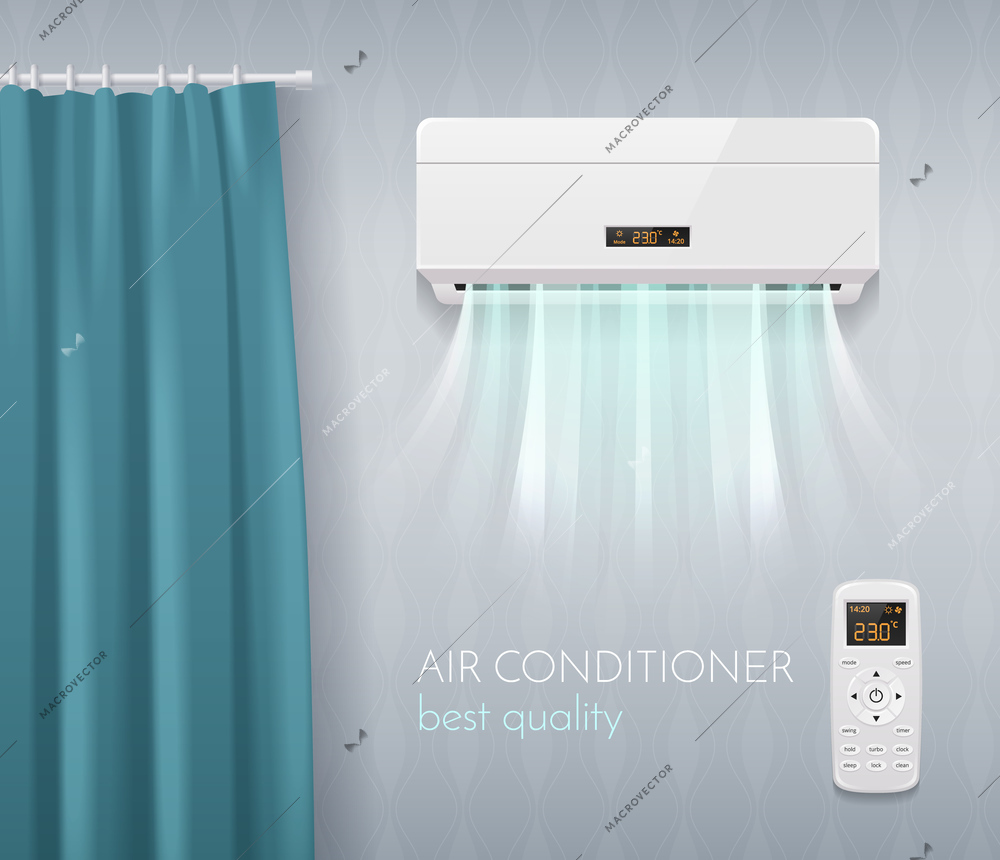 Climate control poster with air conditioning technology symbols realistic vector illustration