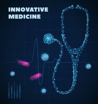 Innovative medicine poster with healthcare industry symbols realistic vector illustration