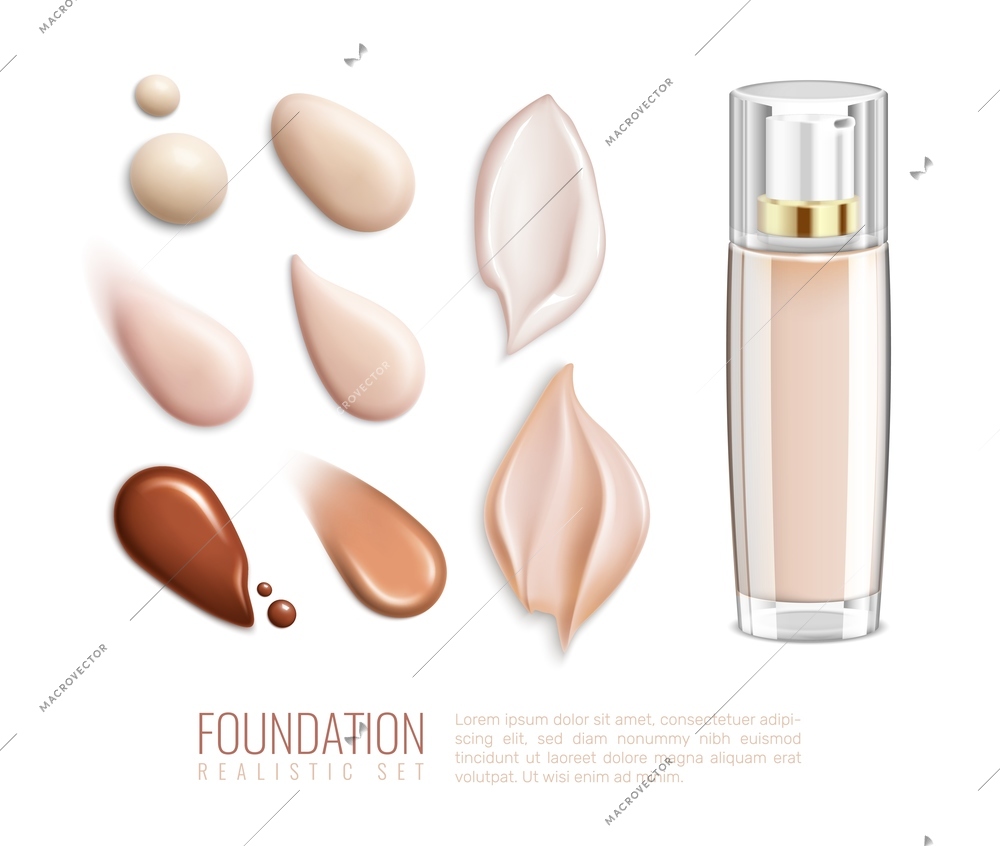 Foundation realistic smears icon set for different tones and types of skin vector illustration