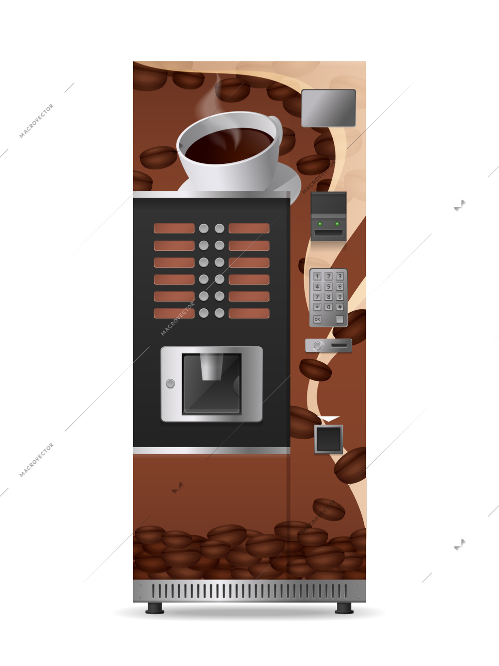 Coffee vending machine realistic icon with electronic control panel and option button isolated on white background vector illustration