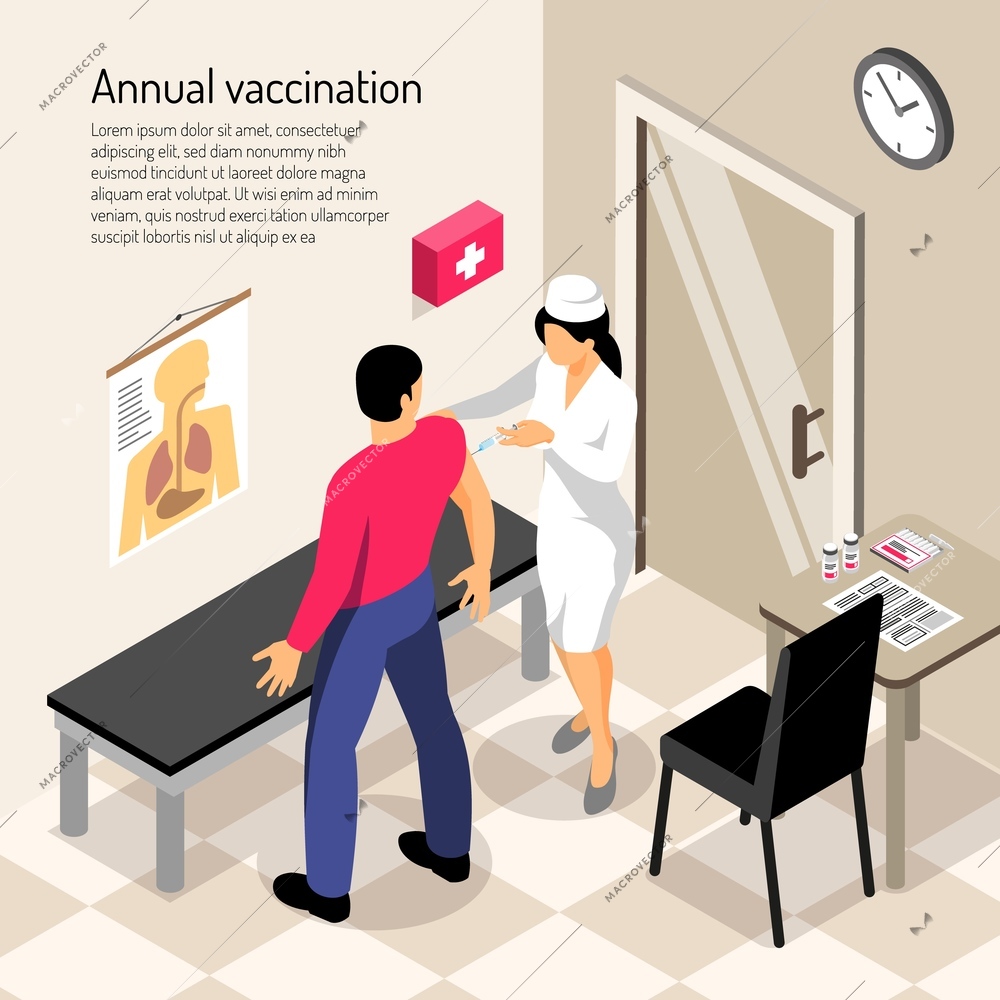 Nurse and patient during vaccination isometric composition vector illustration