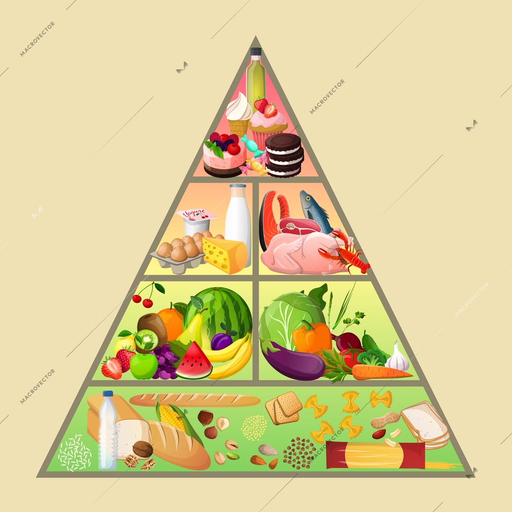 Food pyramid healthy eating diet nutrition concept vector illustration