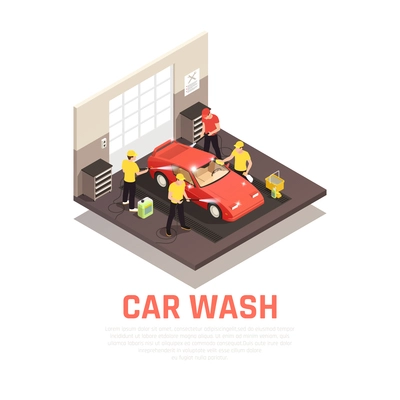 Carwash isometric consept with self service and automatic car wash symbols vector illustration