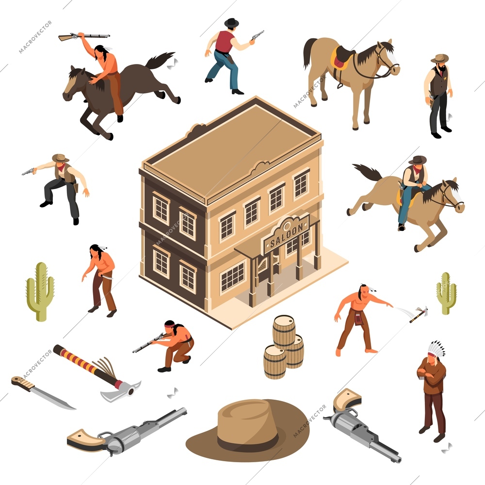 Cowboy or western sheriff accessorises isolated Vector Image