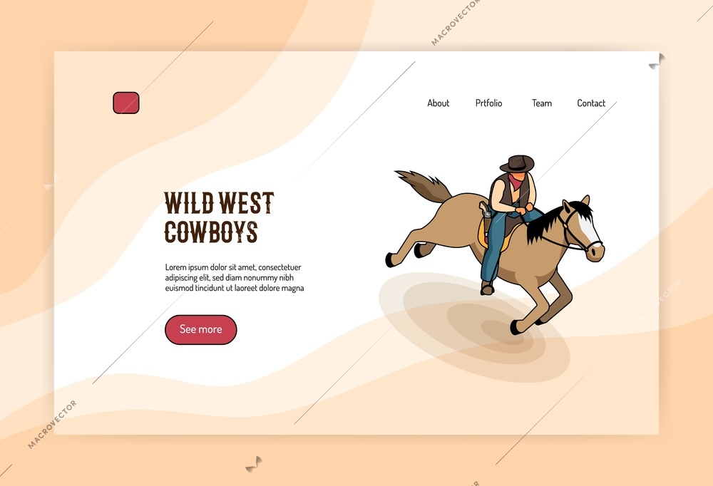 Wild west cowboy on horseback isometric concept of web banner on light background vector illustration