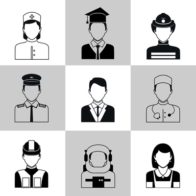 Avatar social network pictograms set of maid firefighter construction worker manager isolated vector illustration