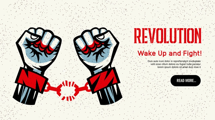 Revolution propagating website homepage constructivist vintage style design with broken handcuff fight for freedom concept vector illustration