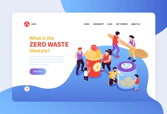 Zero waste lifestyle concept banner with people taking care of environment 3d isometric vector illustration