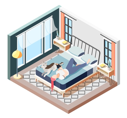 Ordinary life of man and his dog isometric composition recreation time of girl with dog vector illustration