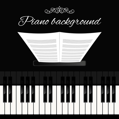 Music concert grand piano instrument keyboard background template vector illustration.