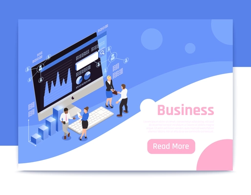 Business strategy isometric page design with marketing symbols vector illustration