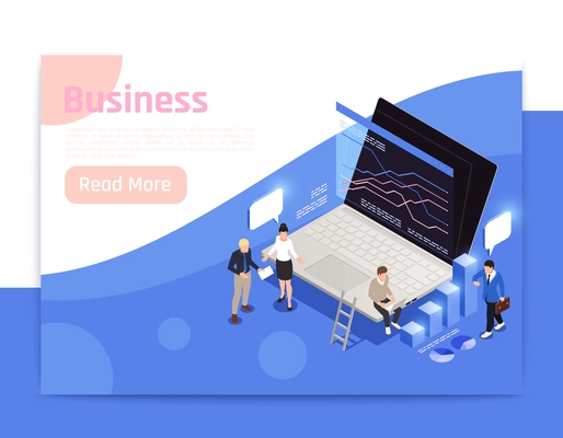 Business office isometric page design with growth symbols vector illustration