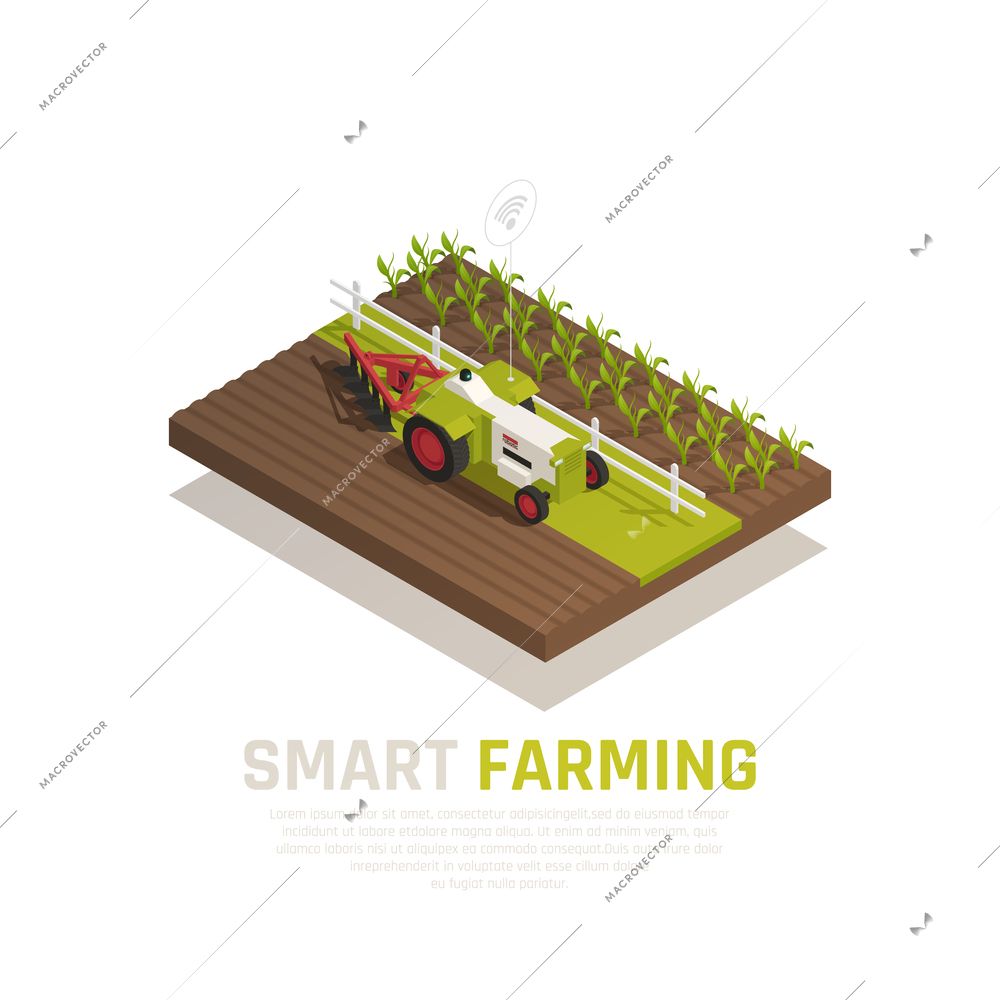 Smart farming composition with agriculture and harvest symbols isometric vector illustration