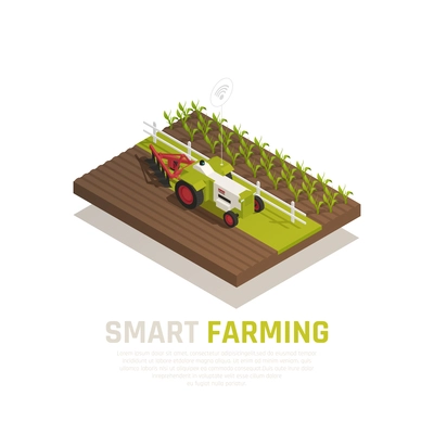 Smart farming composition with agriculture and harvest symbols isometric vector illustration