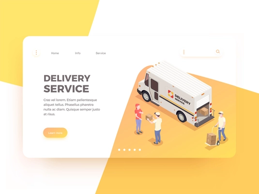 Delivery logistics shipment isometric web landing page design background with clickable links editable text and images vector illustration