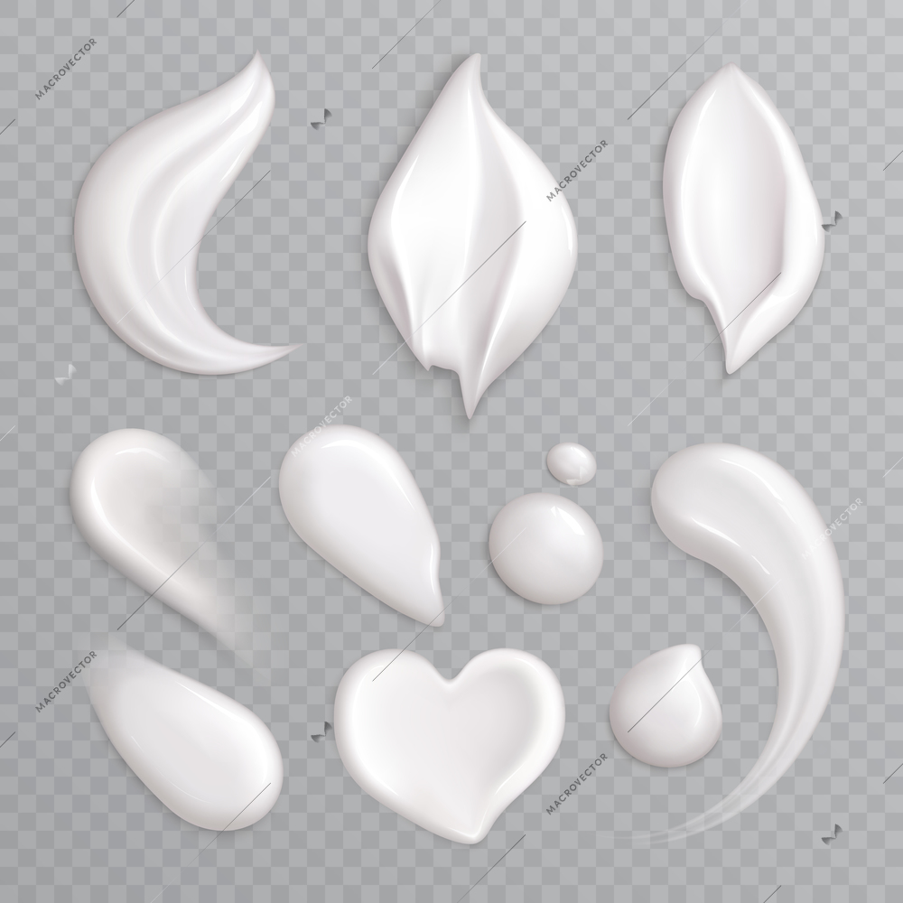 Cosmetic cream smears realistic icon set with white isolated elements different shapes and sizes vector illustration