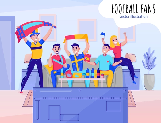 Fans cheering team composition with five people cheering for your favorite sports team vector illustration