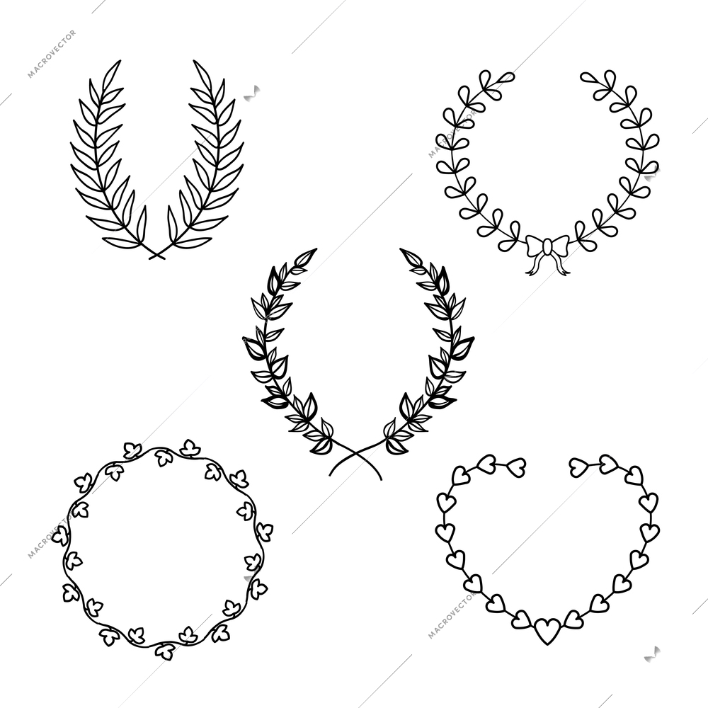 Calligraphic decorative wreath set vector illustration isolated