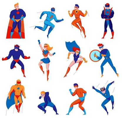 Superheroes cartoon comic strip electronic games characters with superman batwoman spider man wonder woman isolated vector illustration