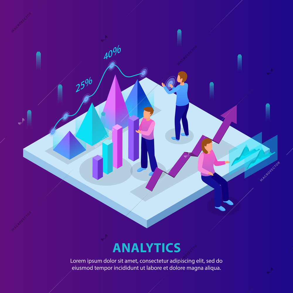 Business analytics background with pyramid diagram 3d graphic charts glow isometric composition on smartphone screen vector illustration