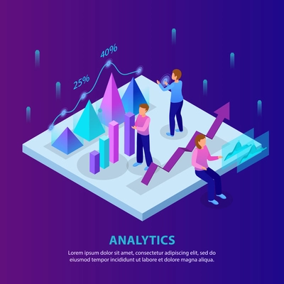 Business analytics background with pyramid diagram 3d graphic charts glow isometric composition on smartphone screen vector illustration