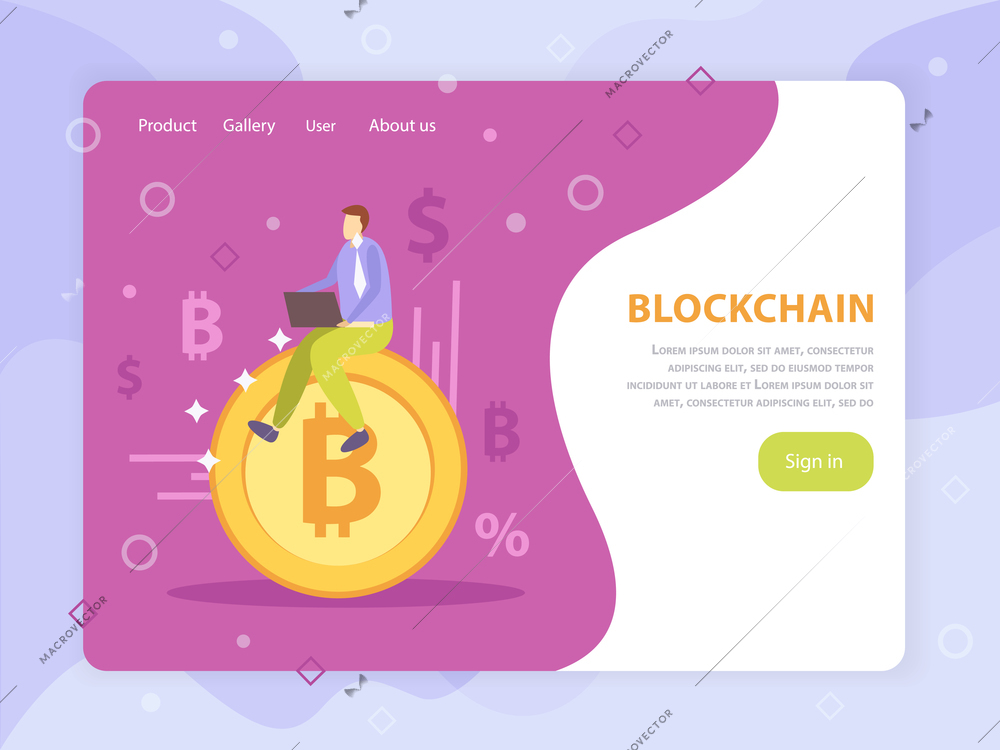 Initial coin offering blockchain crypto currency online crowdfunding flat landing web page sign in design vector illustration