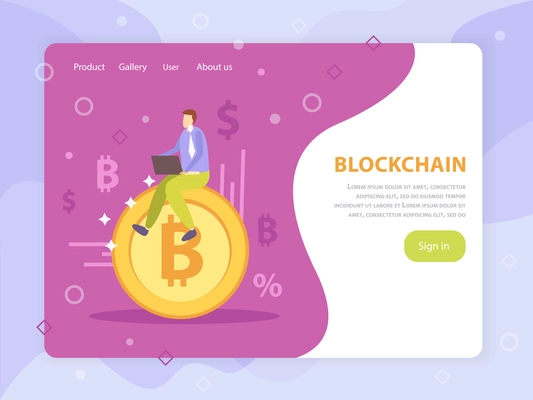 Initial coin offering blockchain crypto currency online crowdfunding flat landing web page sign in design vector illustration