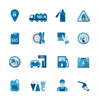 Set of fuel station car auto gasoline service icon in blue and grey color vector illustration