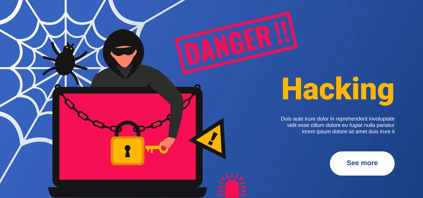 Hacker Attack poster with personal data security symbols flat vector illustration