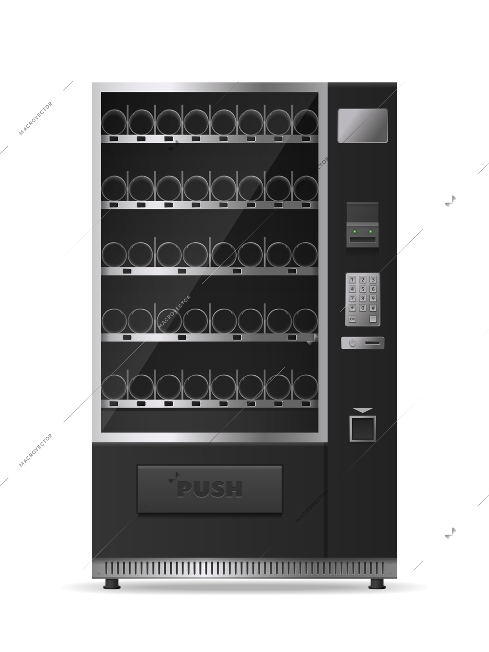 Monochrome empty modern vending machine for drinks and snacks sale isolated on white background realistic vector illustration