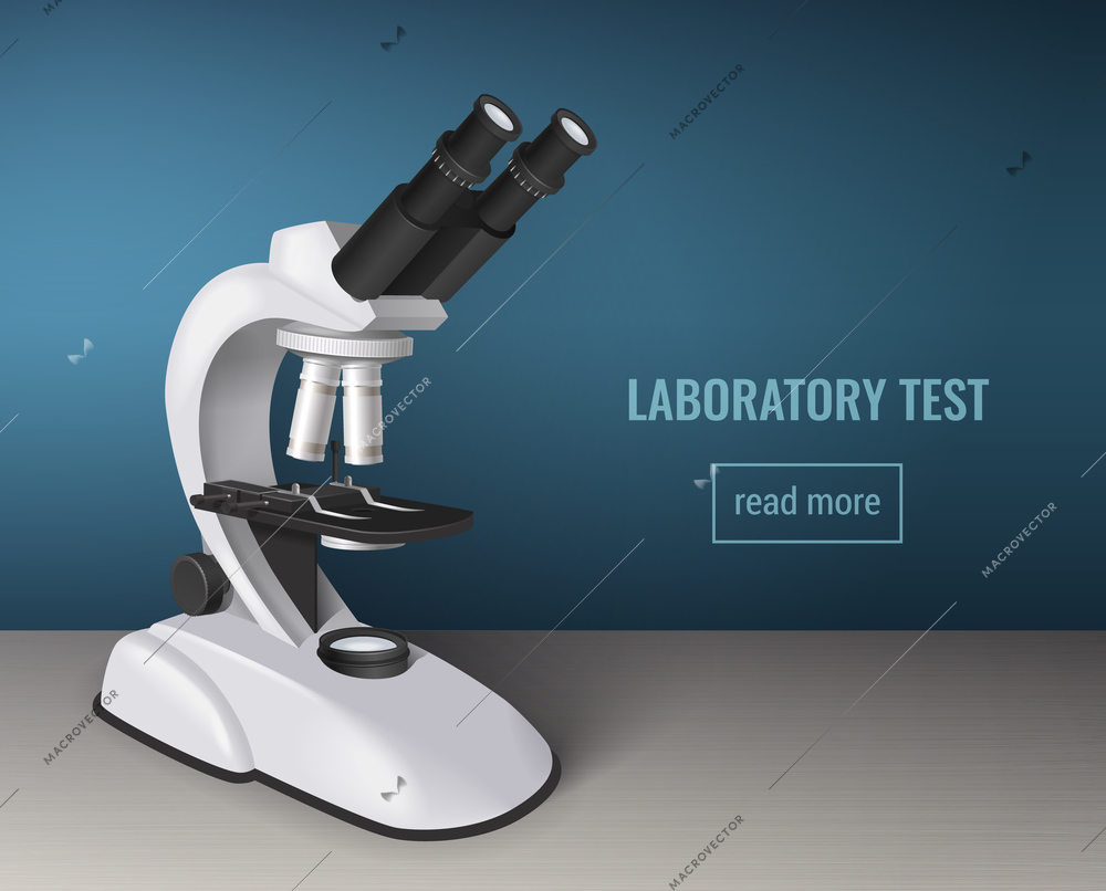 Laboratory test background with realistic microscope image for web design of landing page  advertising medical and health services vector illustration