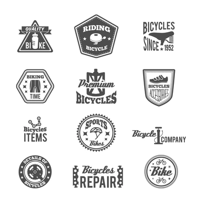 Set of bike helmet sport equipment in monochrome style label isolated on white vector illustration