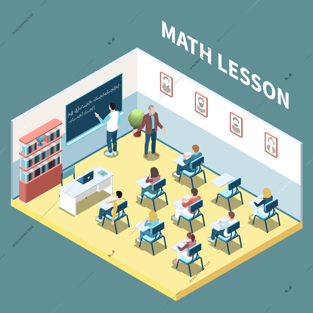 University students on maths lesson isometric composition 3d vector illustration